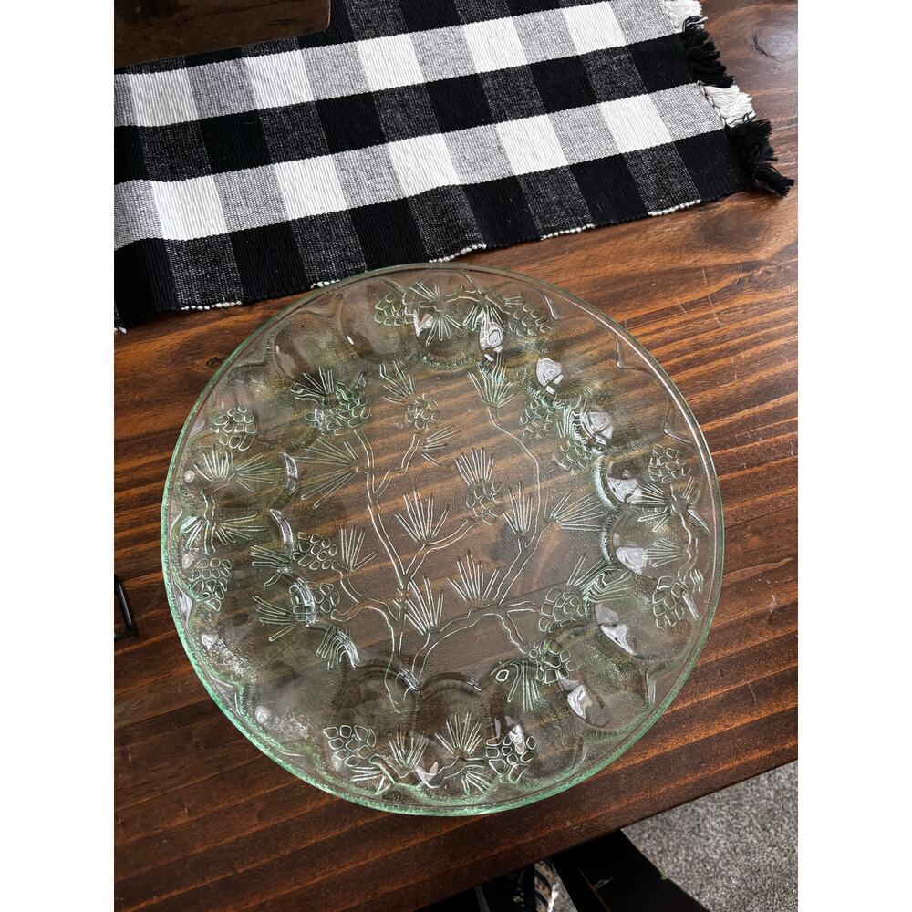 DEVILED EGG TRAY PLATTER VTG INDIANA TIARA GLASS PONDEROSA PINE GREEN